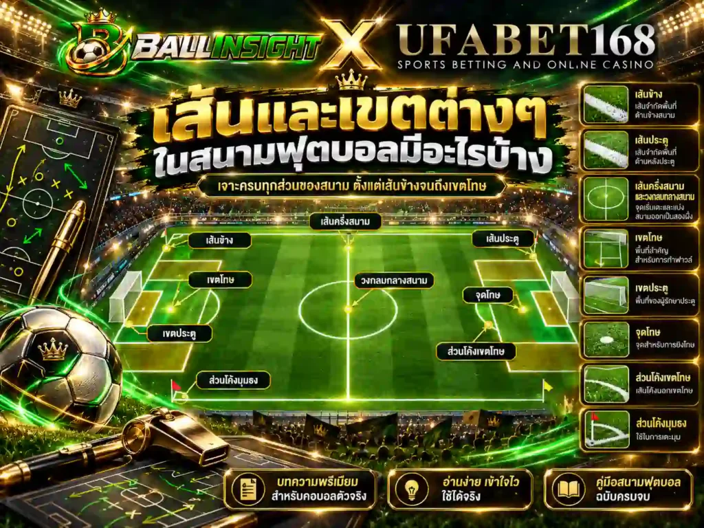 เส้นและเขตต่างๆ ในสนามฟุตบอลมีอะไรบ้าง